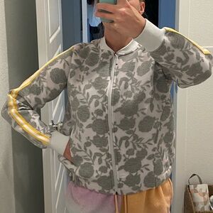 CALIA Gray and Yellow Bomber Jacket with Floral Design